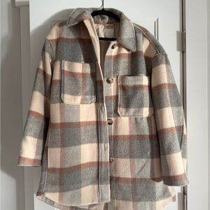 H&M Cream and Gray Plaid Utility Jacket